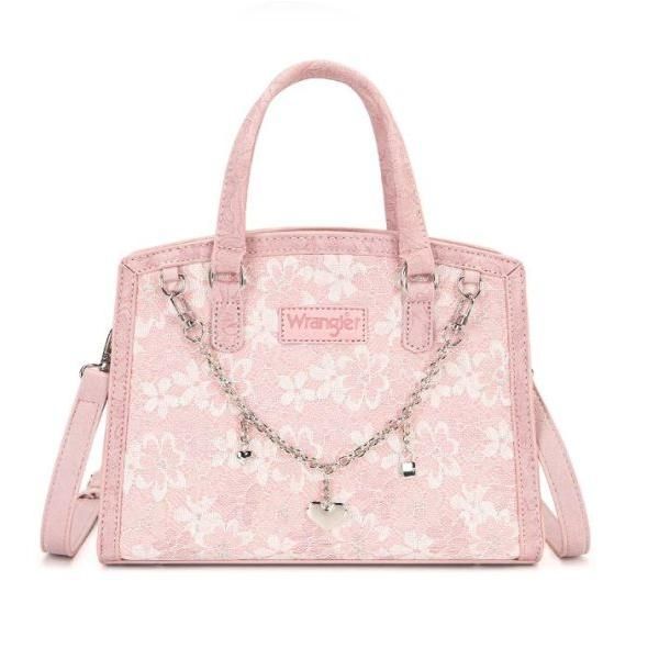 Wrangler Western Chic Lace with Chain Charm Satchel Crossbody Bag- Pink
