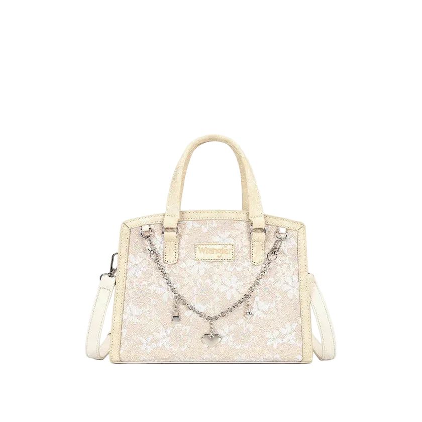 Wrangler Western Chic Lace with Chain Charm Satchel Crossbody Bag - Tan
