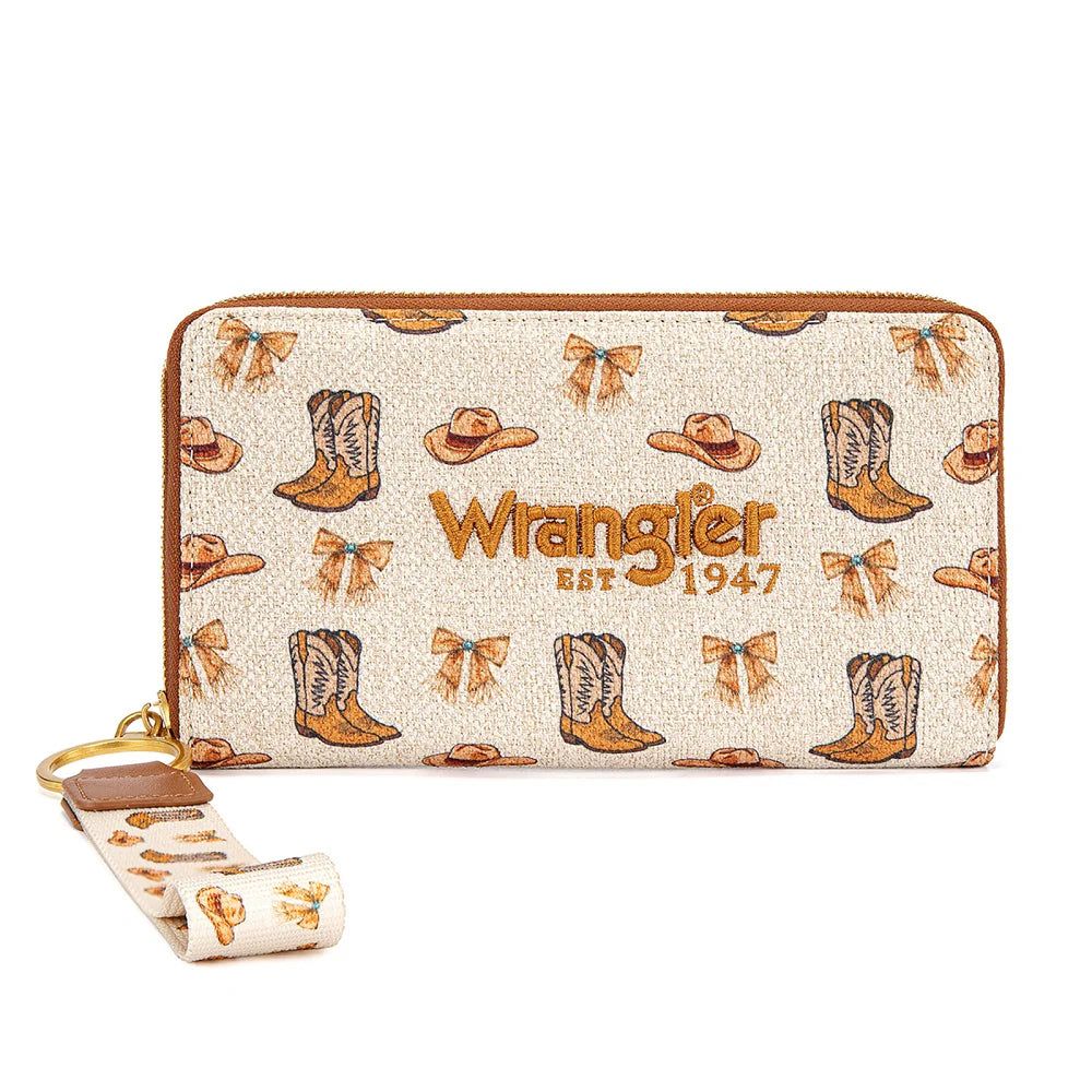 Wrangler Western Print RFID Blocking Zippered Cowgirl Wallet - Tan