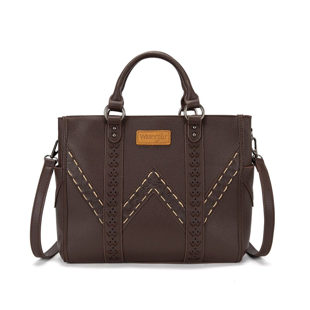 Wrangler Western Stitch &amp; Embossed Chevron Satchel Tote Bag- Multiple Colours