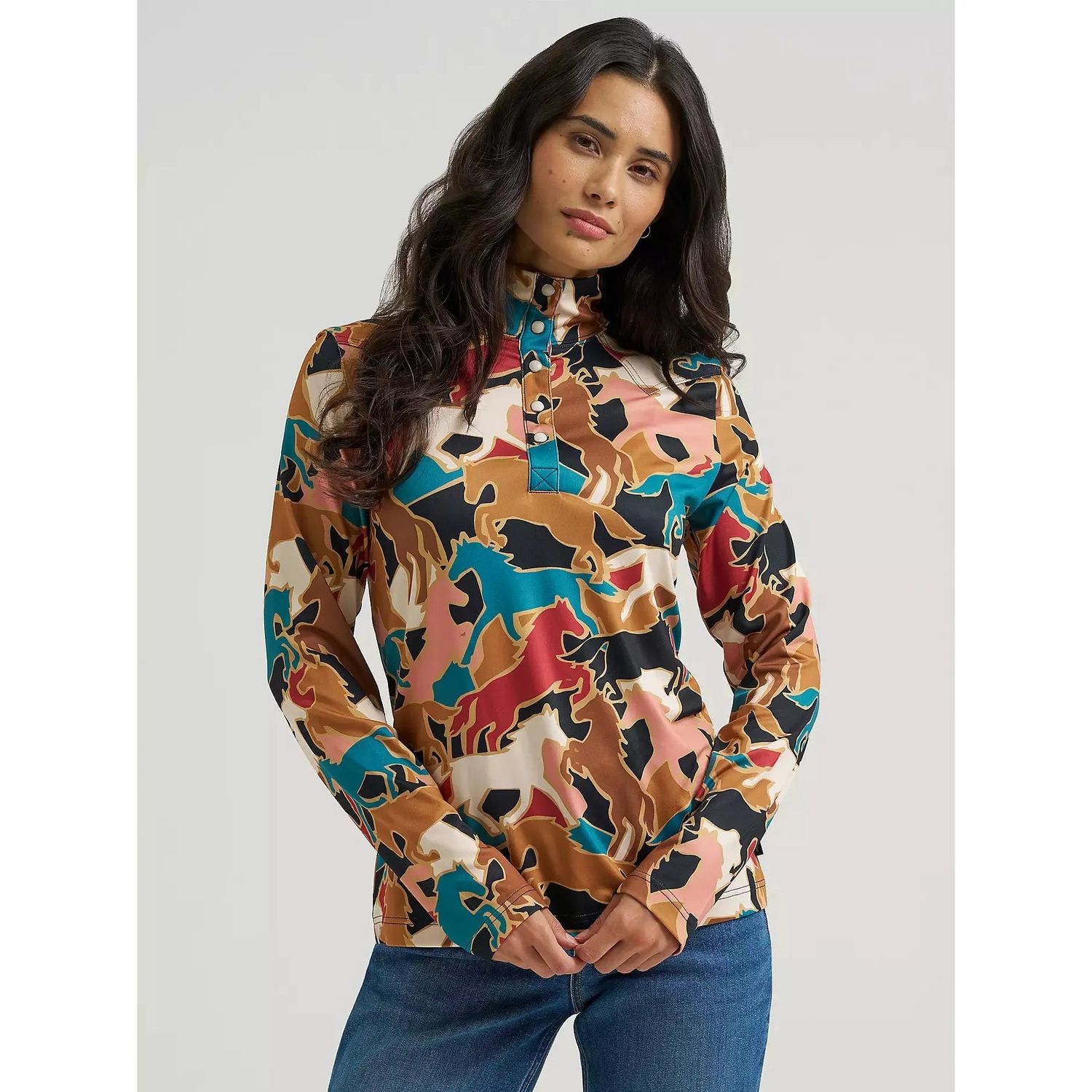 Wrangler Women's Horse Skye Performance Long Sleeve Pullover Shirt - Brown