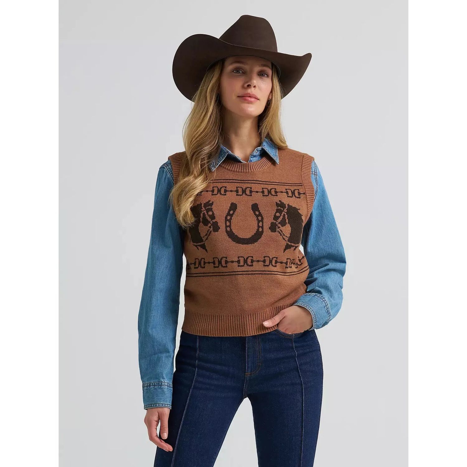 Wrangler Women's Horse Sweater Vest - Brown