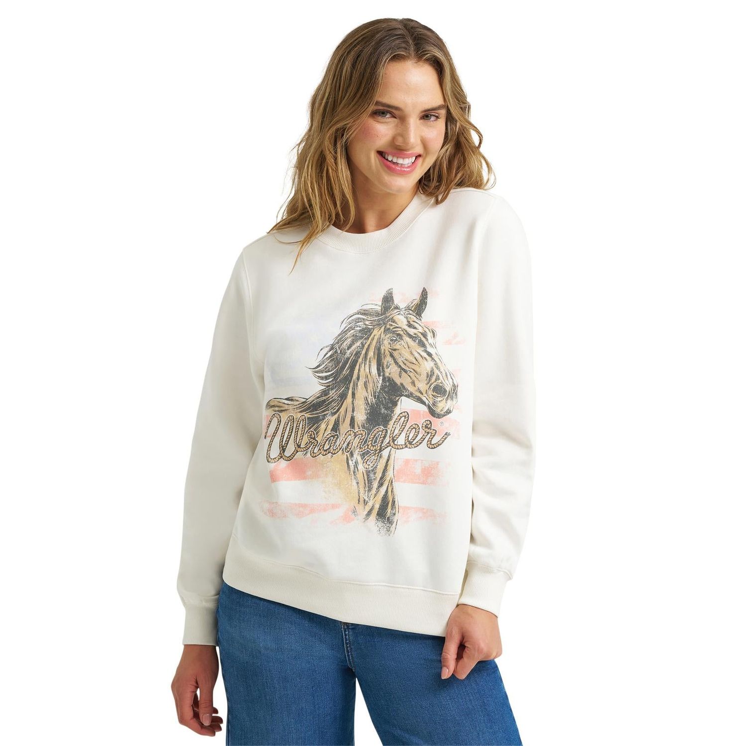 Wrangler Women's Retro® Crew Fleece Steed Long Sleeve Top - Egret
