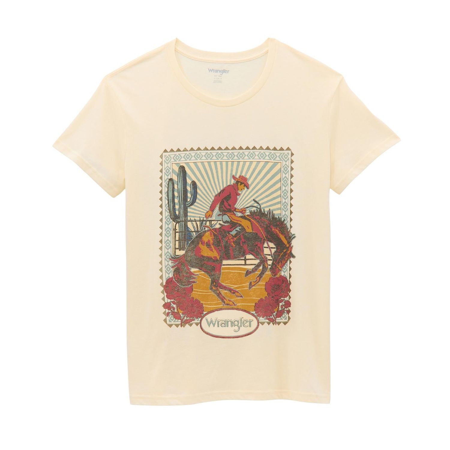 Wrangler Women's Short Sleeve Western Boyfriend Fit Tee Shirt- Egret Heather - 112365778