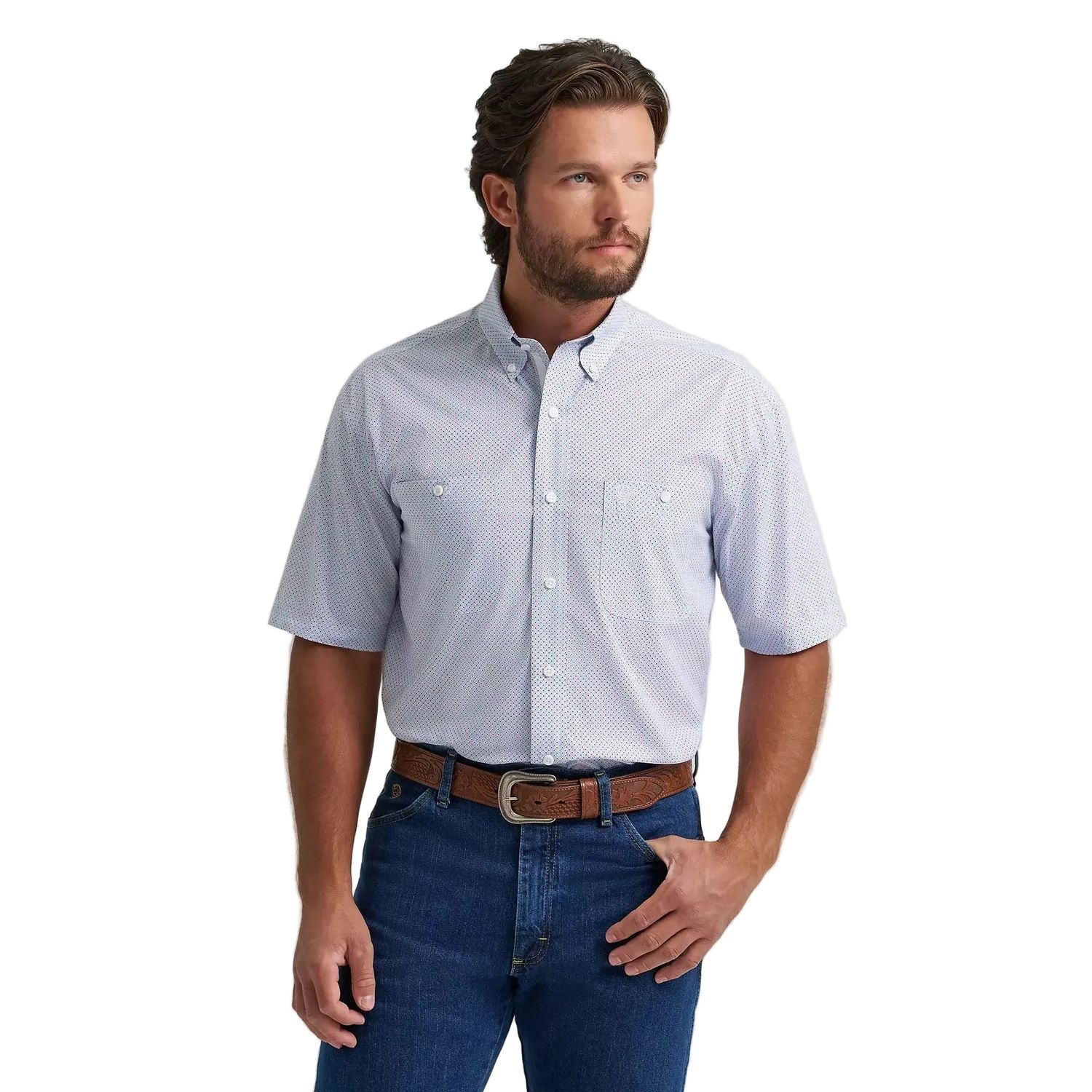 Wrangler® George Strait™ Short Sleeve Two Pocket Button Down Shirt - Red Dot
