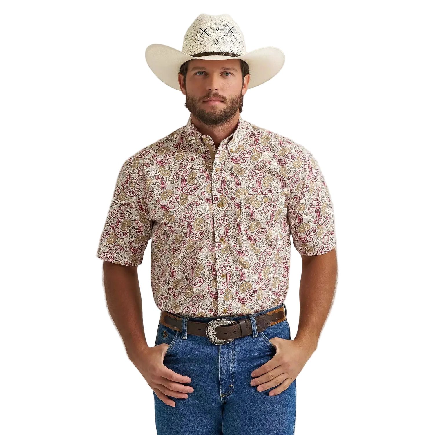 Wrangler® George Strait™ Short Sleeve One Pocket Button Down Shirt - Mustard Paisley