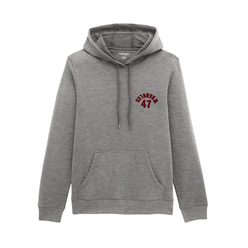 Wrangler Men's Backwards Wrangler Long Sleeve Hoodie - Grey Mele Heather