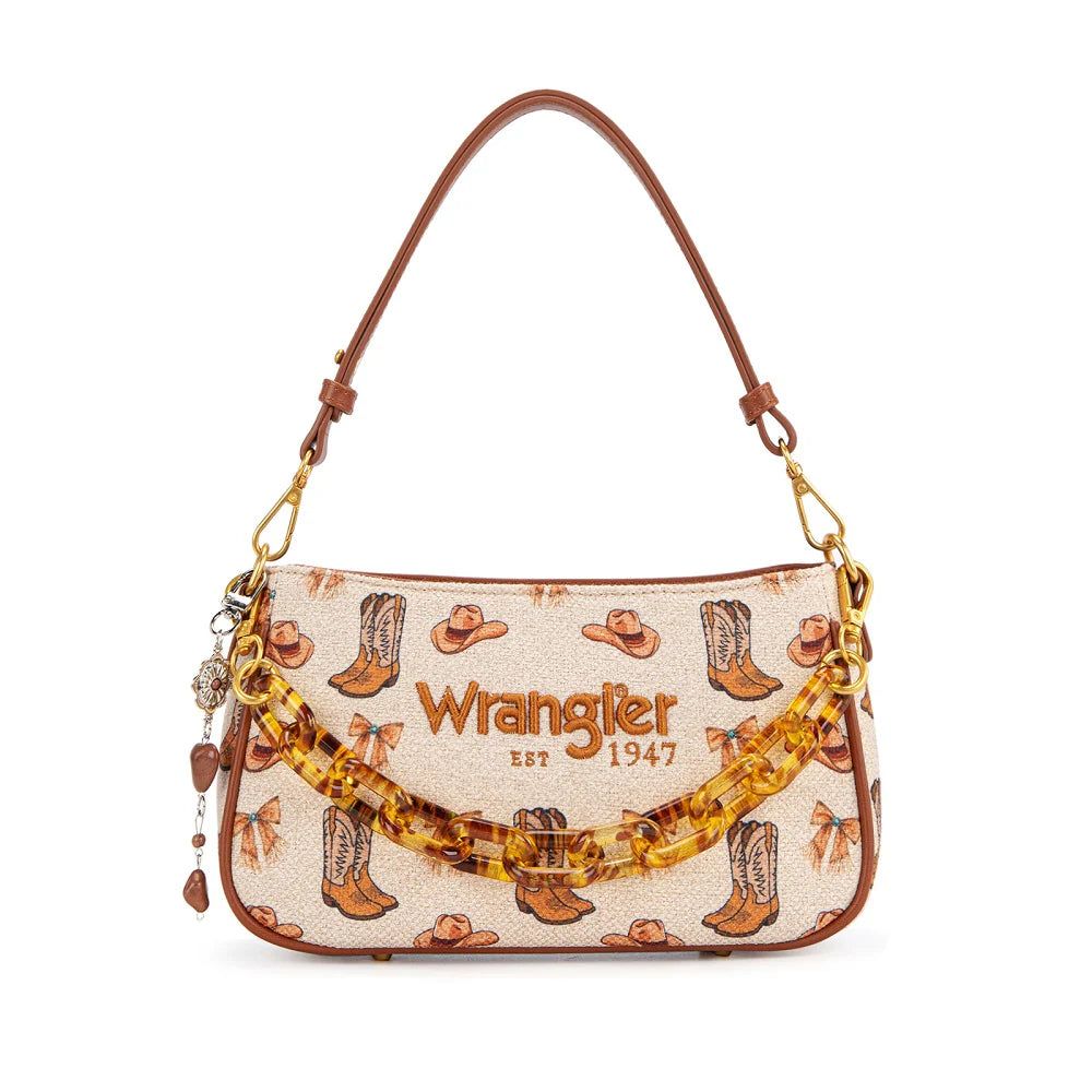 Wrangler Western Print Cowgirl Shoulder Bag- Tan