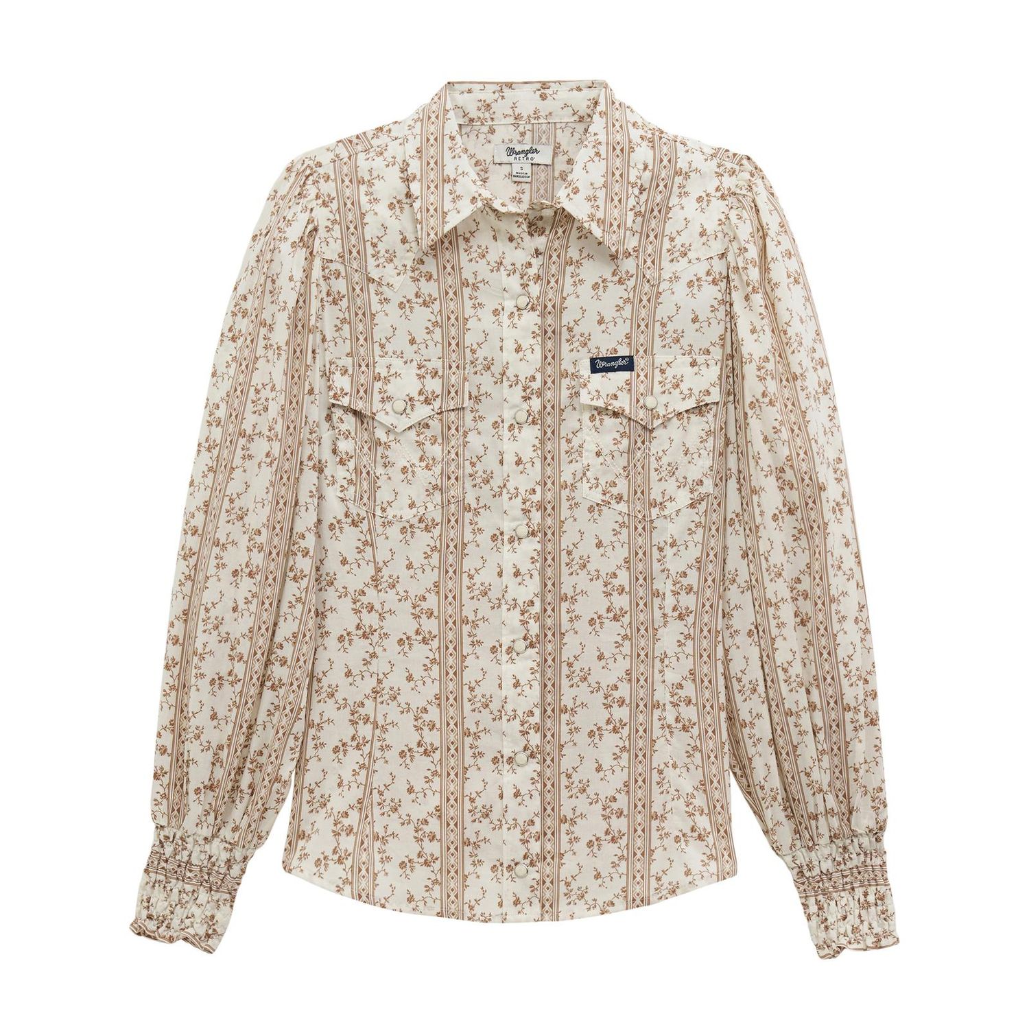 Wrangler Women's Retro Americana Western Puff Sleeve Blouse- White