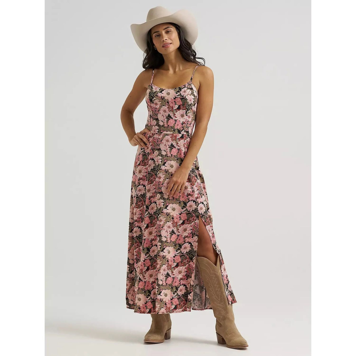 Wrangler Women's Western Tank Floral Maxi Dress- Pink