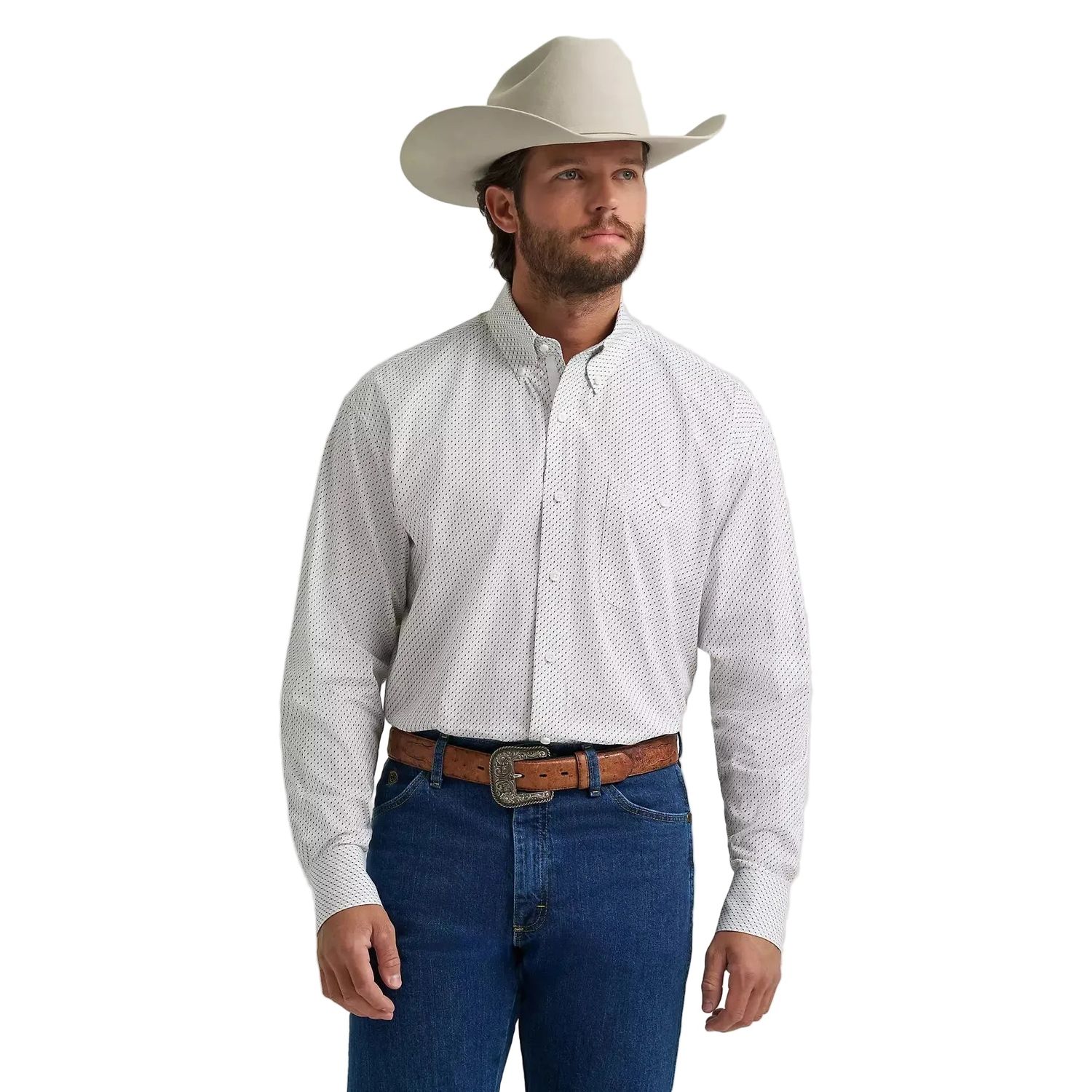 Wrangler® George Strait™ Long Sleeve Button Down 1 Pocket Shirt - White Waves