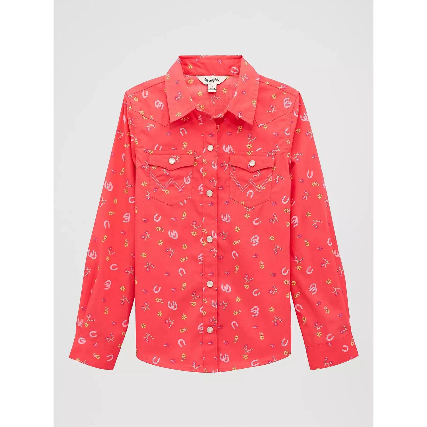 Wrangler® Girl's Floral Western Long Sleeve Snap Shirt - Pink