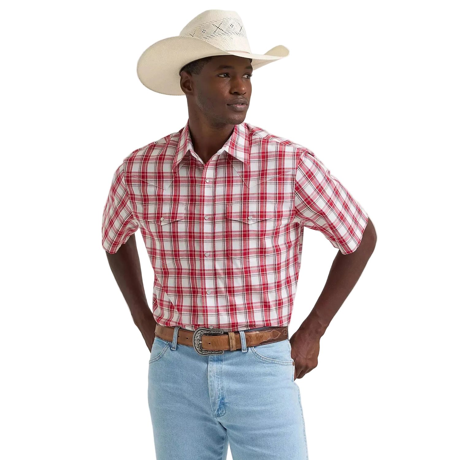 Wrangler® Men's Wrinkle Resistant Short Sleeve Western Snap Plaid Shirt - Picnic Blanket