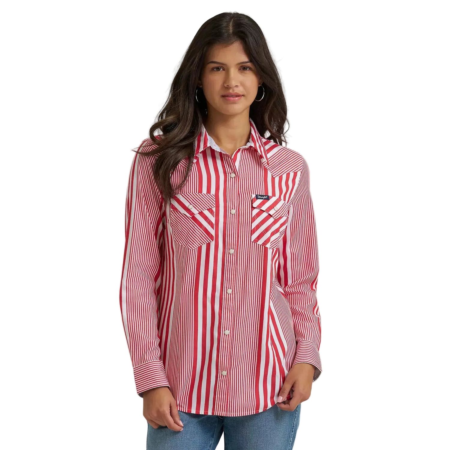Wrangler® Women's Olivia Western Slim Long Sleeve Snap Shirt - Americana Red