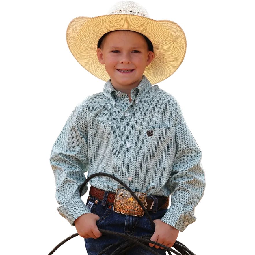 Youth Western Boy's Long Sleeve Print Shirt - Blue