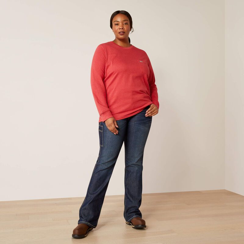 **Ariat Women's Rebar Cotton Strong Quality Long Sleeve T-Shirt - American Beauty/Heather**FINAL SALE**