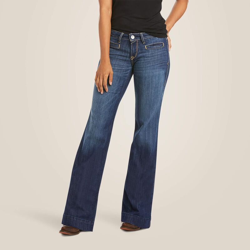 **Ariat Women's Trouser Mid Rise Stretch Lucy Wide Leg Jeans - Pacific