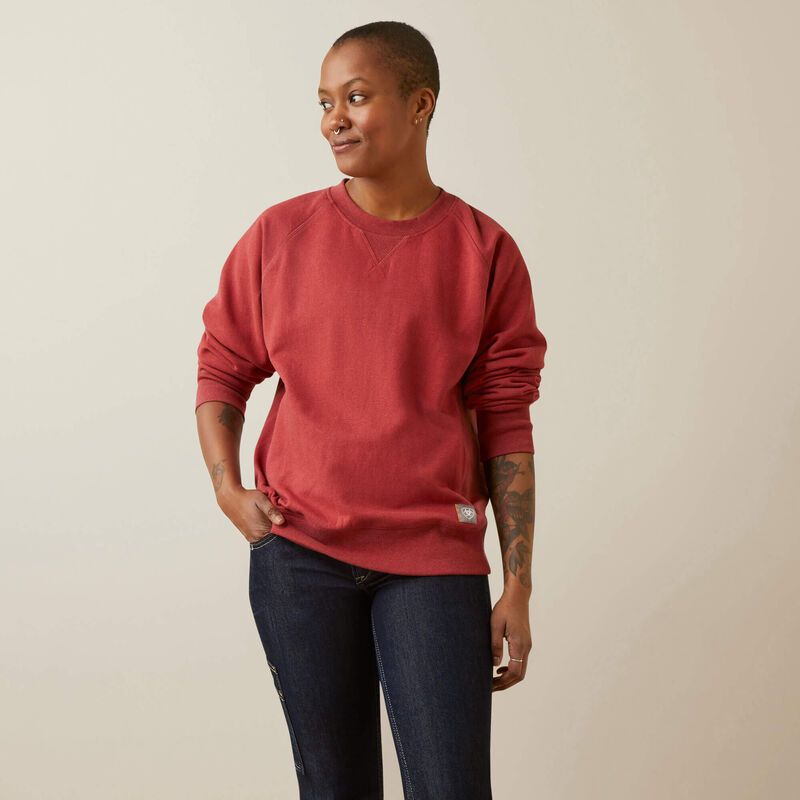 **Ariat Women's Rebar Workman Washed Fleece Sweatshirt - Red Dahlia Heather