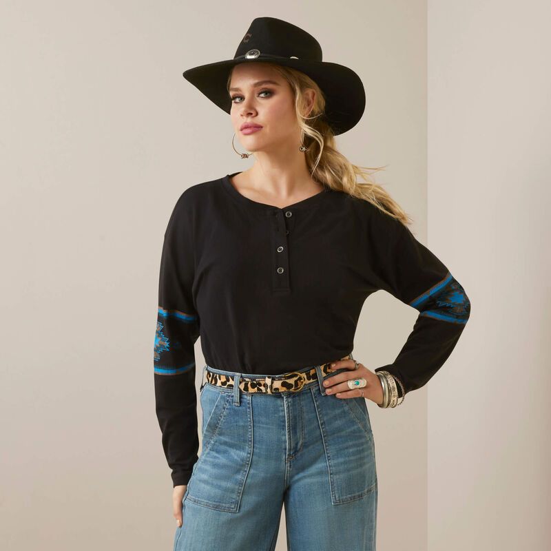 **Ariat Women's Relaxed Henley Top - Washed Black