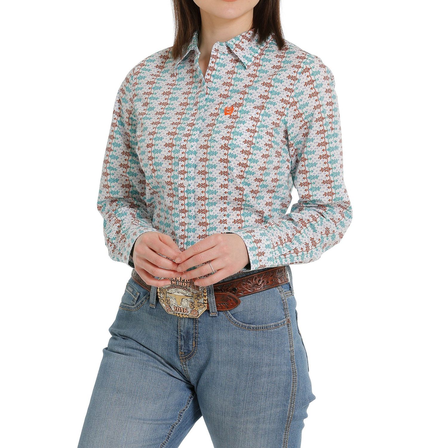 **Cinch Womens LS Print Shirt - White**FINAL SALE**
