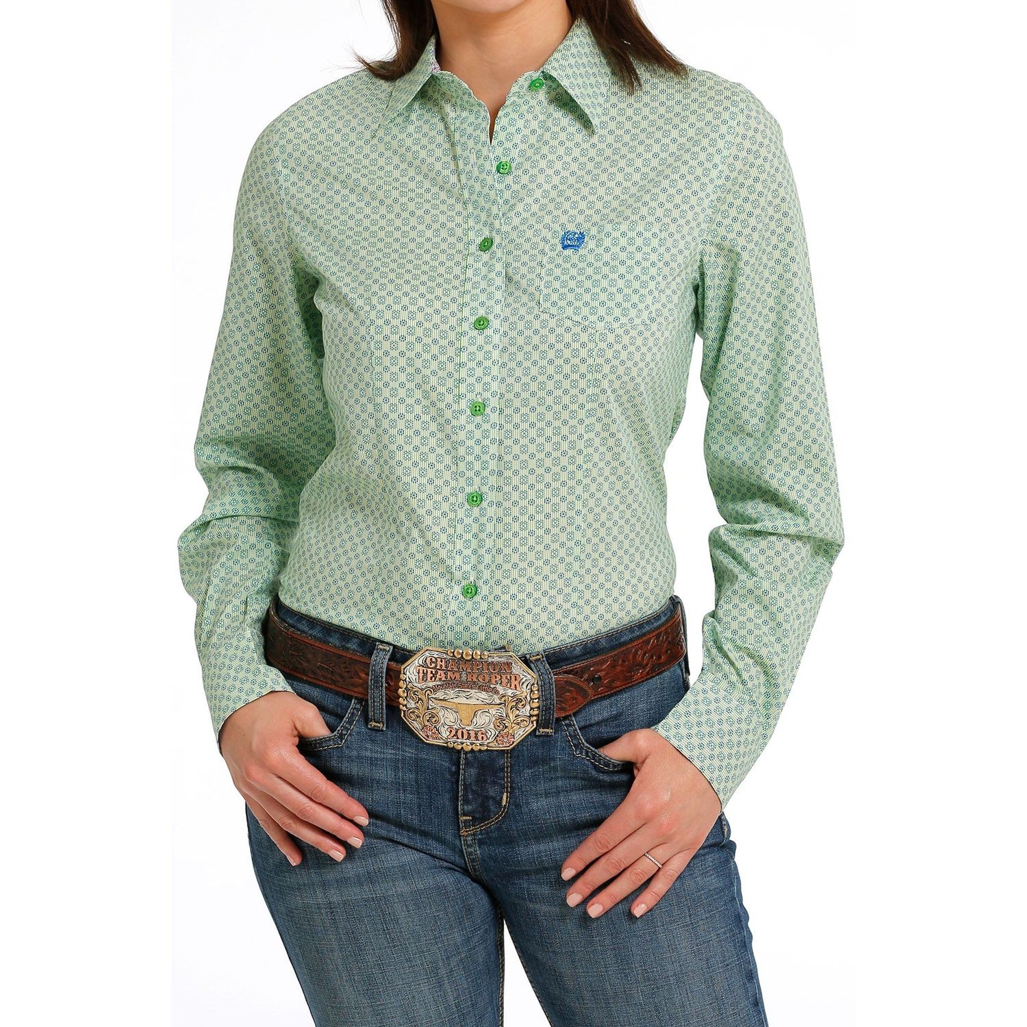 **Cinch Women's Print Long Sleeve Western Shirt - Green**FINAL SALE**