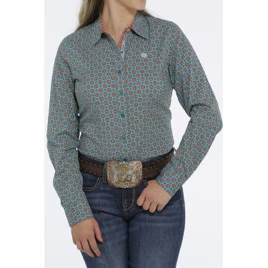 **Cinch Womens LS Shirt Green**FINAL SALE**