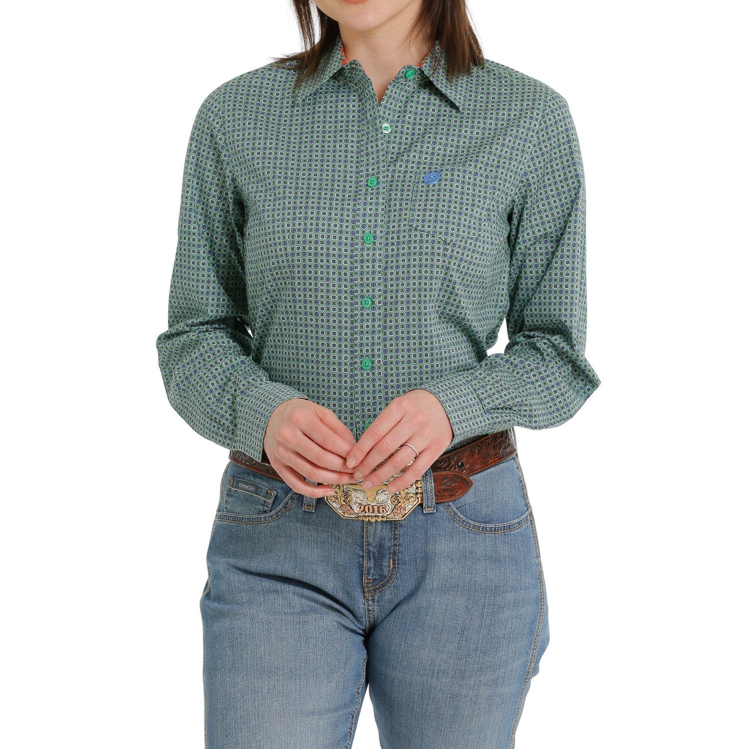 **Cinch Womens LS Print Shirt - Green**FINAL SALE**