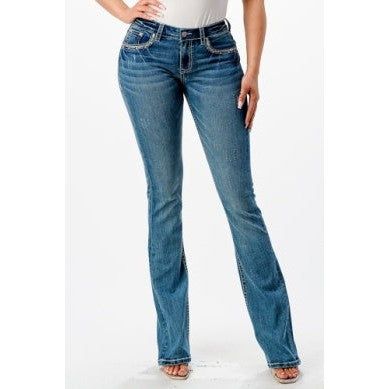 **Grace in LA Women's Bootcut Jeans - Wave Stitch