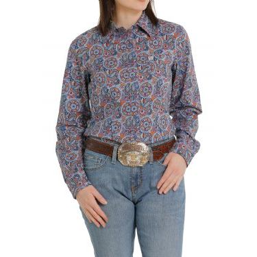 **Cinch Womens Button-Down Western Shirt - Blue/Red/Orange**FINAL SALE**