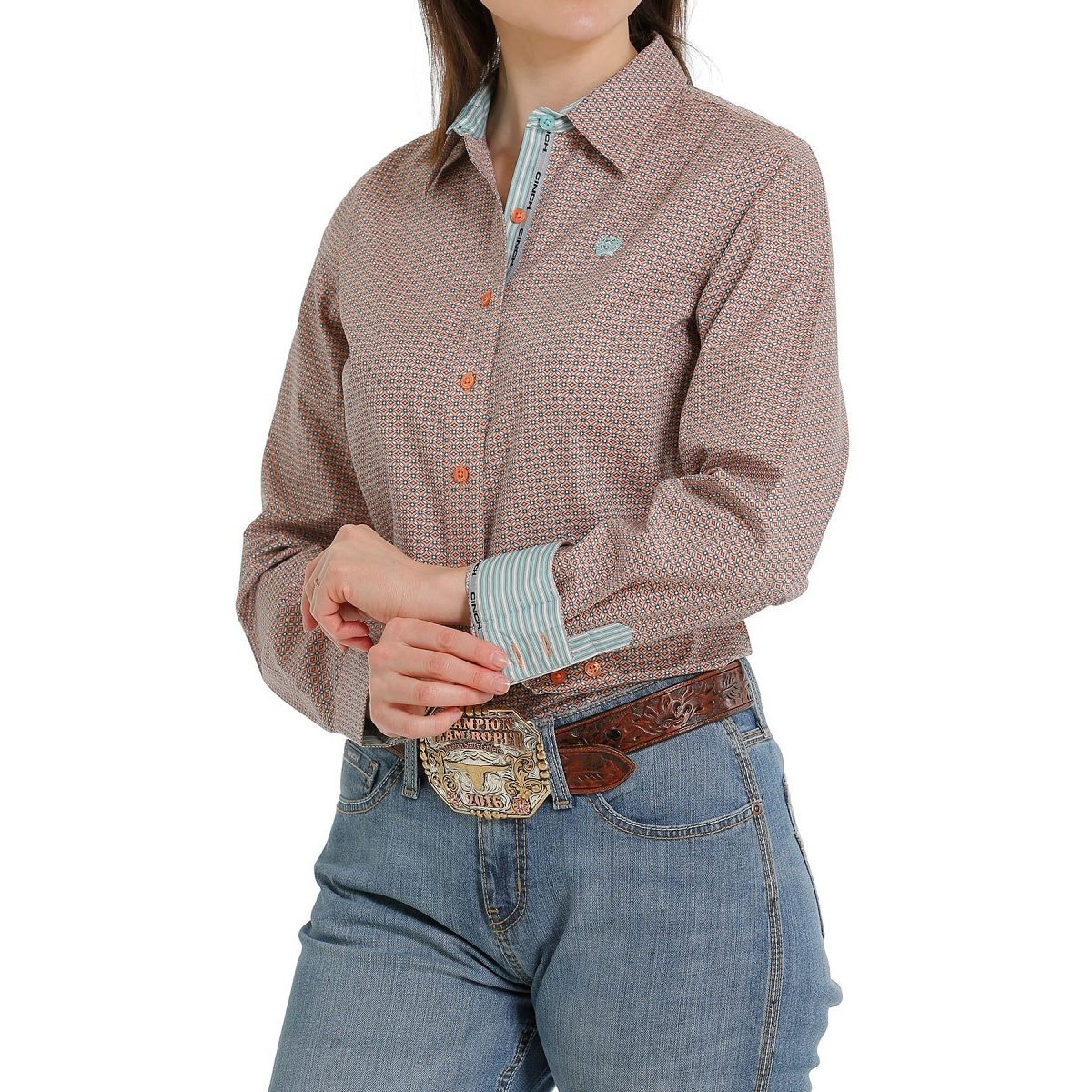 **Cinch Womens Print Button-Down Shirt - Coral**FINAL SALE**