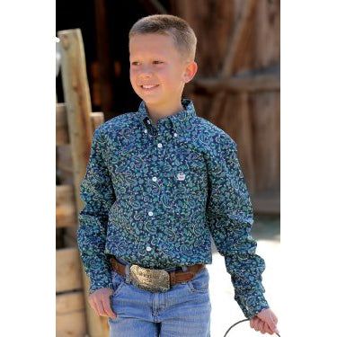 **Cinch Boys LS Print Shirt - Navy - Style MTW7020092 **FINAL SALE**