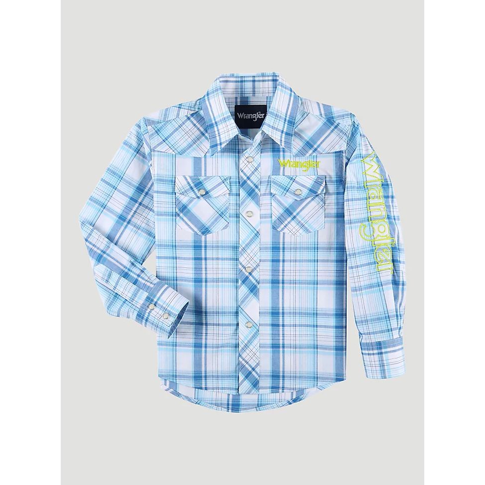 **Wrangler Boy's Logo Long Sleeve Western Snap Shirt - Bold Plaid**FINAL SALE**