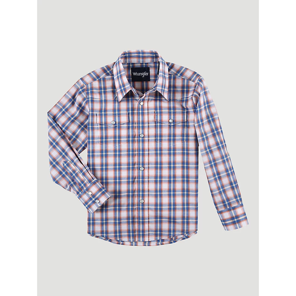 **Wrangler Boys Long Sleeve Wrinkle Resist Western Snap Plaid Shirt - Orange Pop**FINAL SALE**