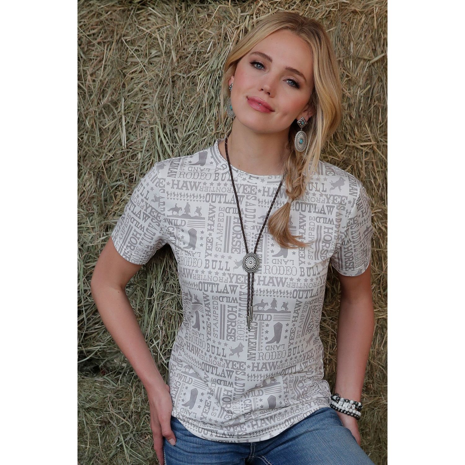 **Women's Western Graphic White Tee Shirt**FINAL SALE**