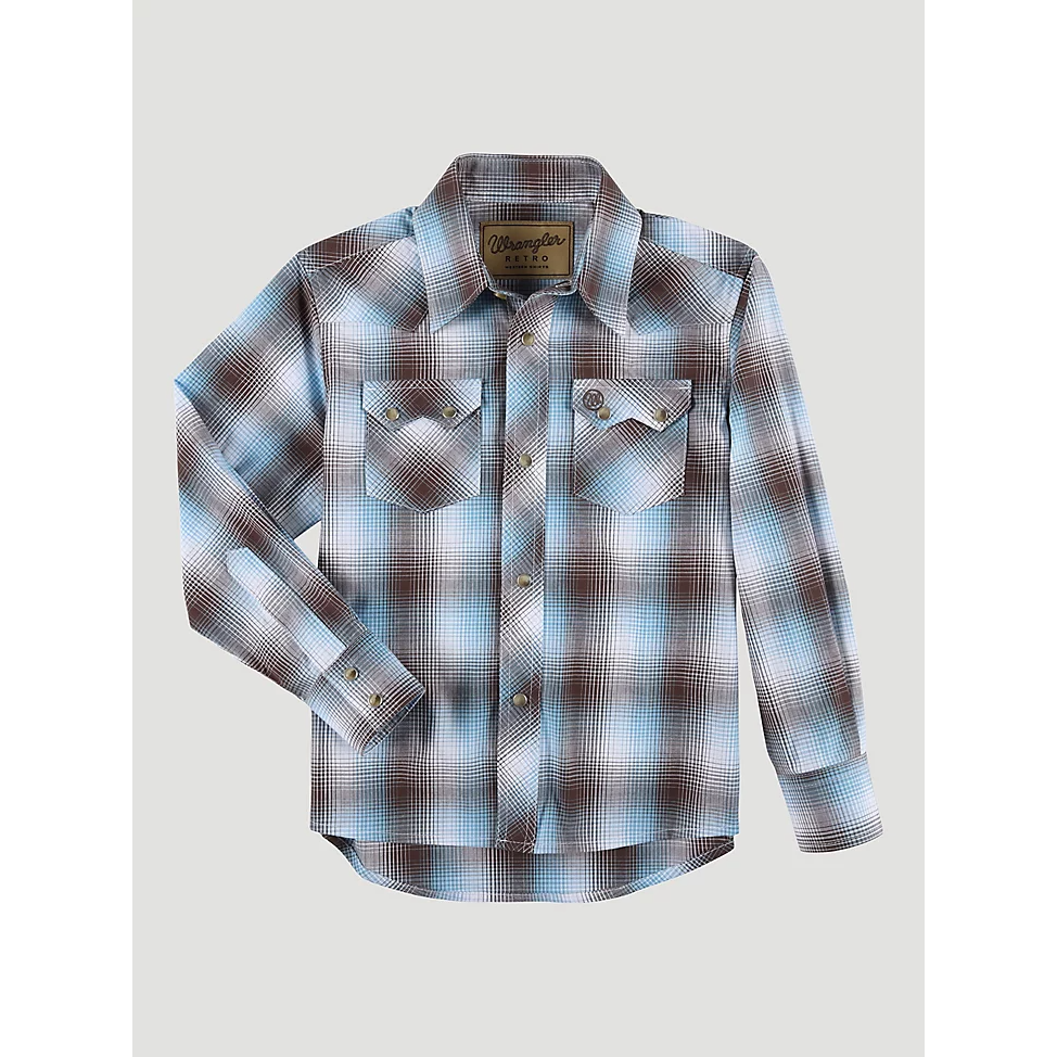**Wrangler Boy's Retro Western Snap Plaid Shirt w/Front Sawtooth Pockets - Dreamy Brown**FINAL SALE**