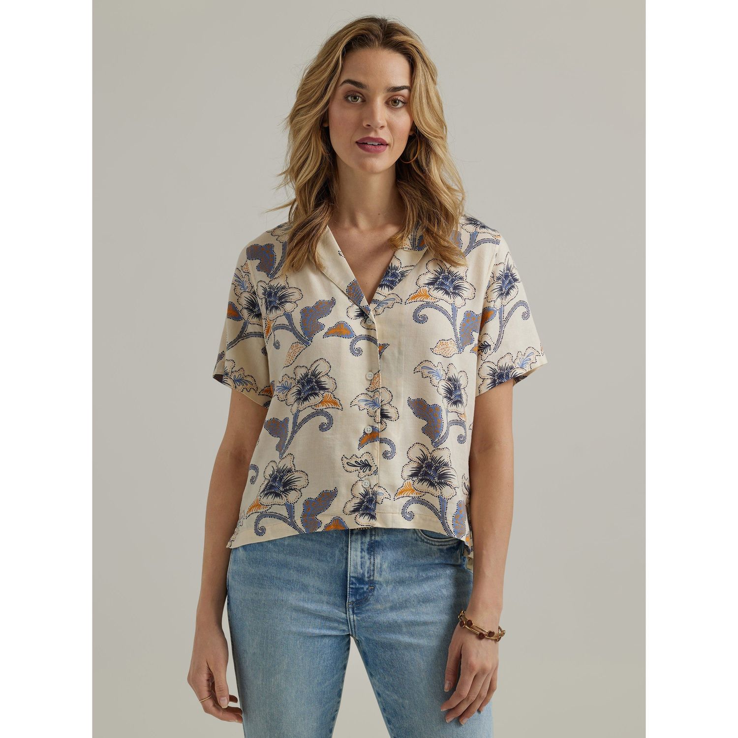 **Wrangler Women's Short Sleeve Top - Coconut West Navy**FINAL SALE**