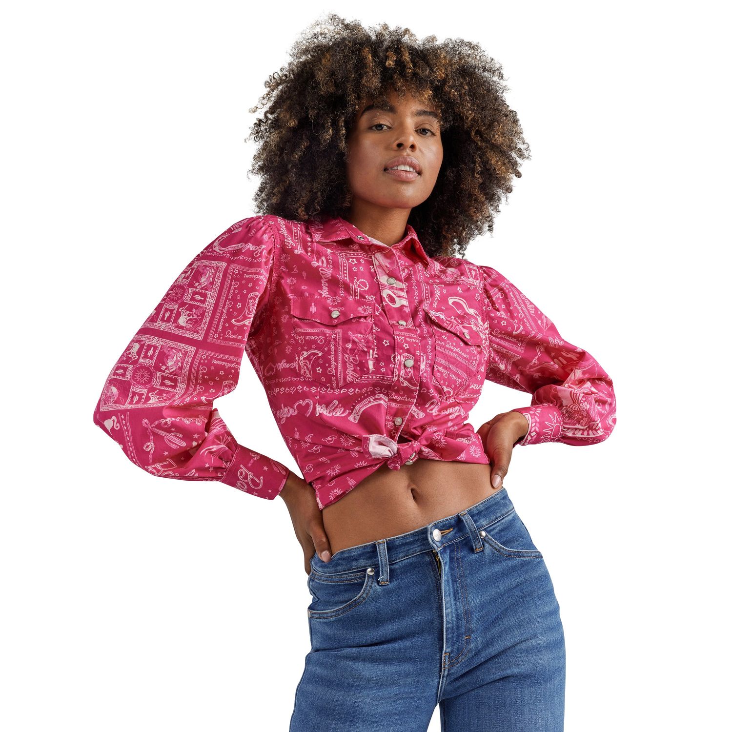 **Wrangler X Barbie Women's Balloon Sleeve Blouse - Pink** FINAL SALE**