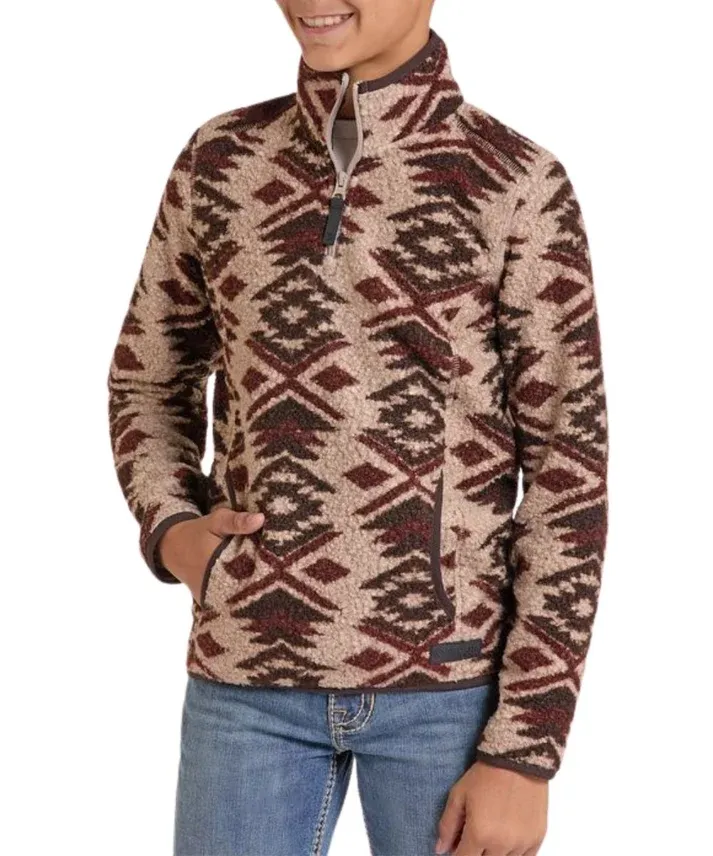 Rock &amp; Roll Boy's Long Sleeve Aztec Berber 1/4 Zip Pullover- Multi