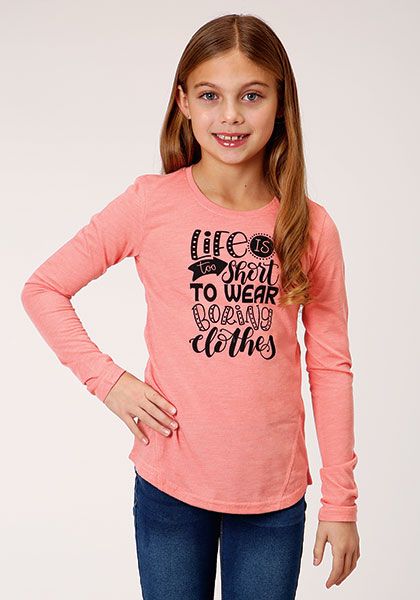Roper Girl's Knit Long Sleeve Shirt- Pink