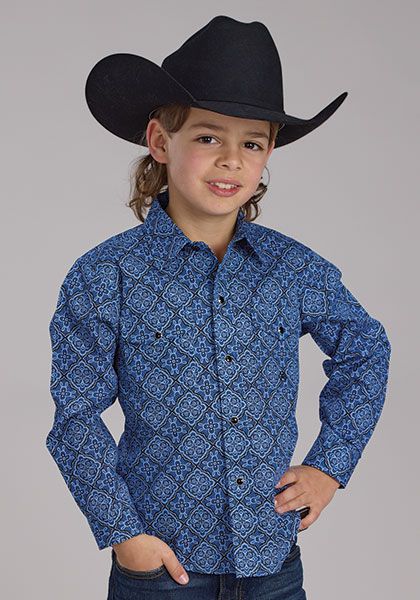 Roper Boy's Long Sleeve Shirt- Blue