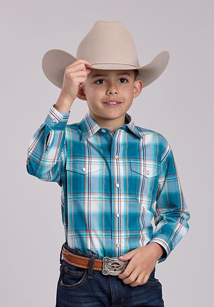 Roper Boy's Roper Long Sleeve Shirt- Blue