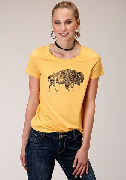 Roper Women's Jersey Knit Short Sleeve Tee Shirt- Yellow