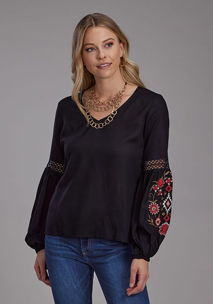 Roper Women's Long Sleeve Aztec Shirt- Black