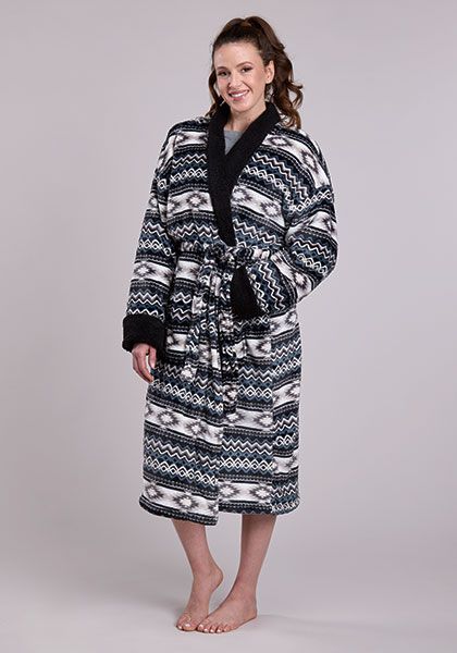 Roper Women's Aztec Printed Robe- Black