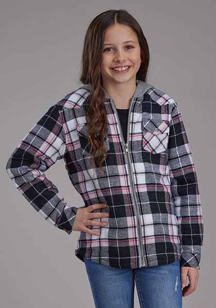 Roper Girls Long Sleeve Flannel Shirtjacket-Black