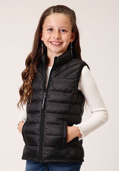 Roper Girl's Poly Filled Vest- Black