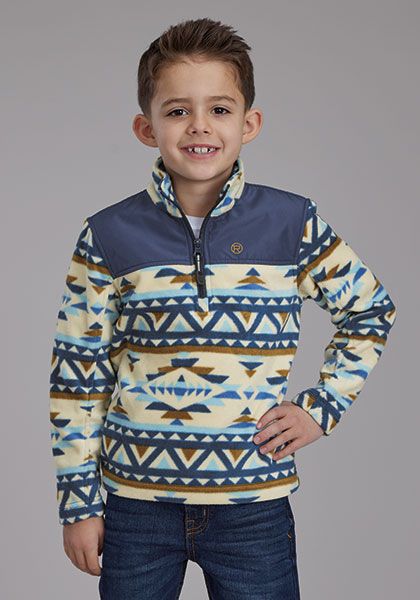 Roper Boy's Long Sleeve 1/4 Zip Jacket- White/Cream
