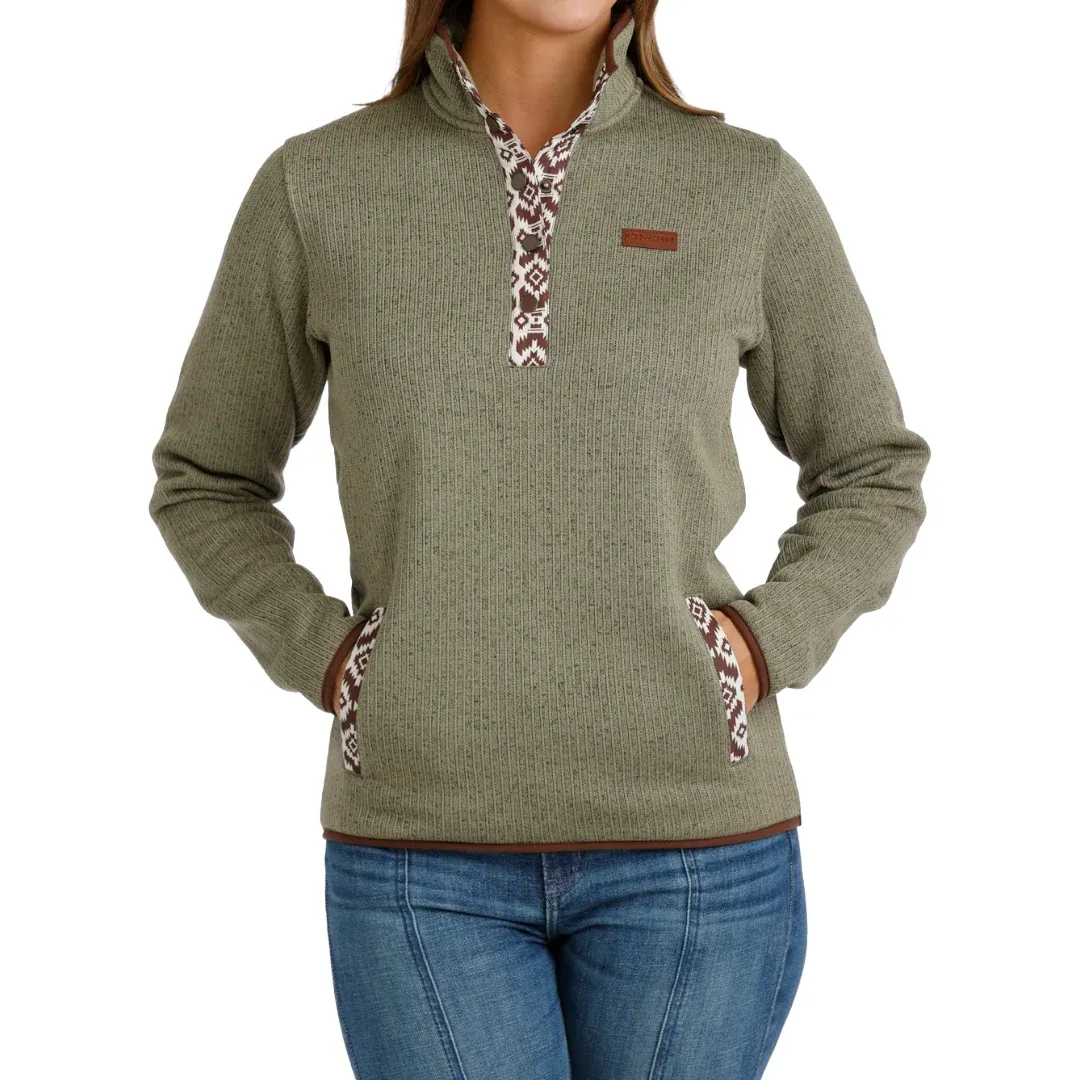 Cinch Women's Aztec Trim Women's Pullover-Olive