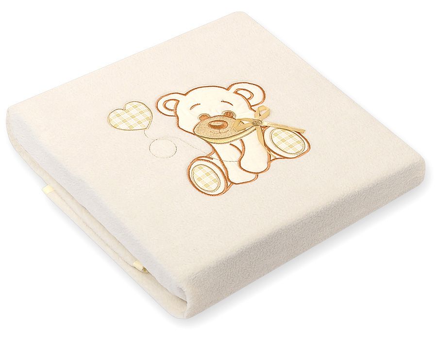 Fleece deken voor baby's - Teddybeer met strik, crèmekleurig