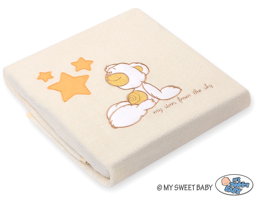 Fleece deken voor baby's - Carlo - Teddybeer met sterren, oranje